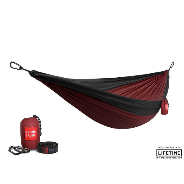 Grand Trunk Double Deluxe Parachute Nylon Hammock W/straps Crimson/Charcoal