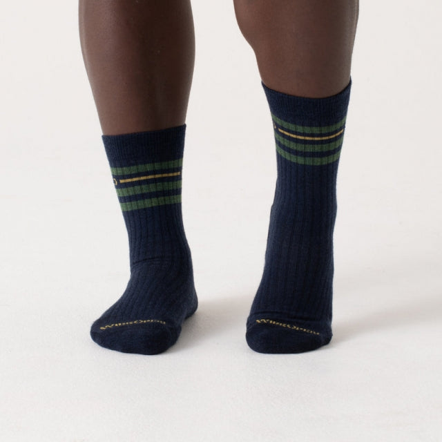 Wide Open Vintage Striped Cushioned Crew Socks Denim