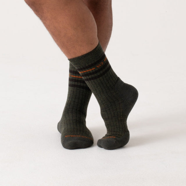Wide Open Vintage Striped Cushioned Crew Socks Forest
