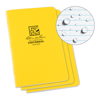 Rite In The Rain Weatherproof Stapled Notebook, 4.625" X 7", Yellow Cover, Universal Pattern, 3 Pack (No. 371fx) Yellow