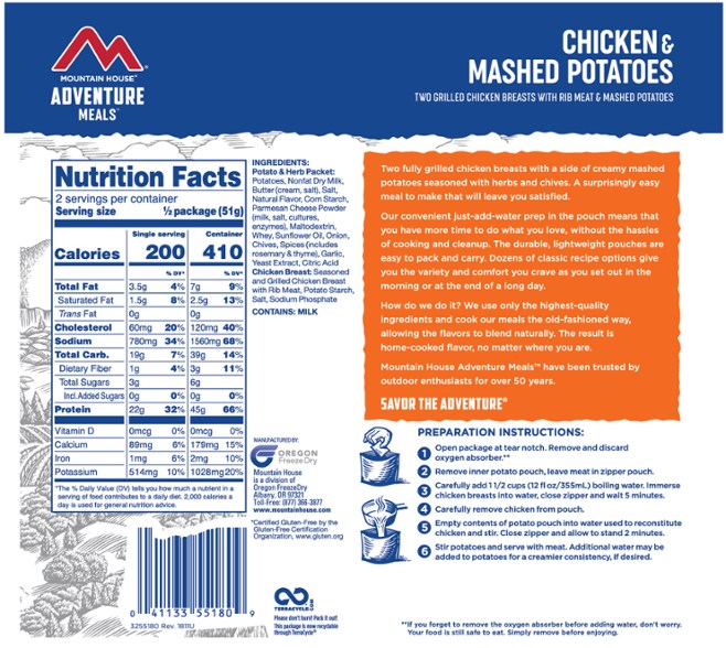 Mountain House Chicken and Mashed Potato - Gear For Adventure