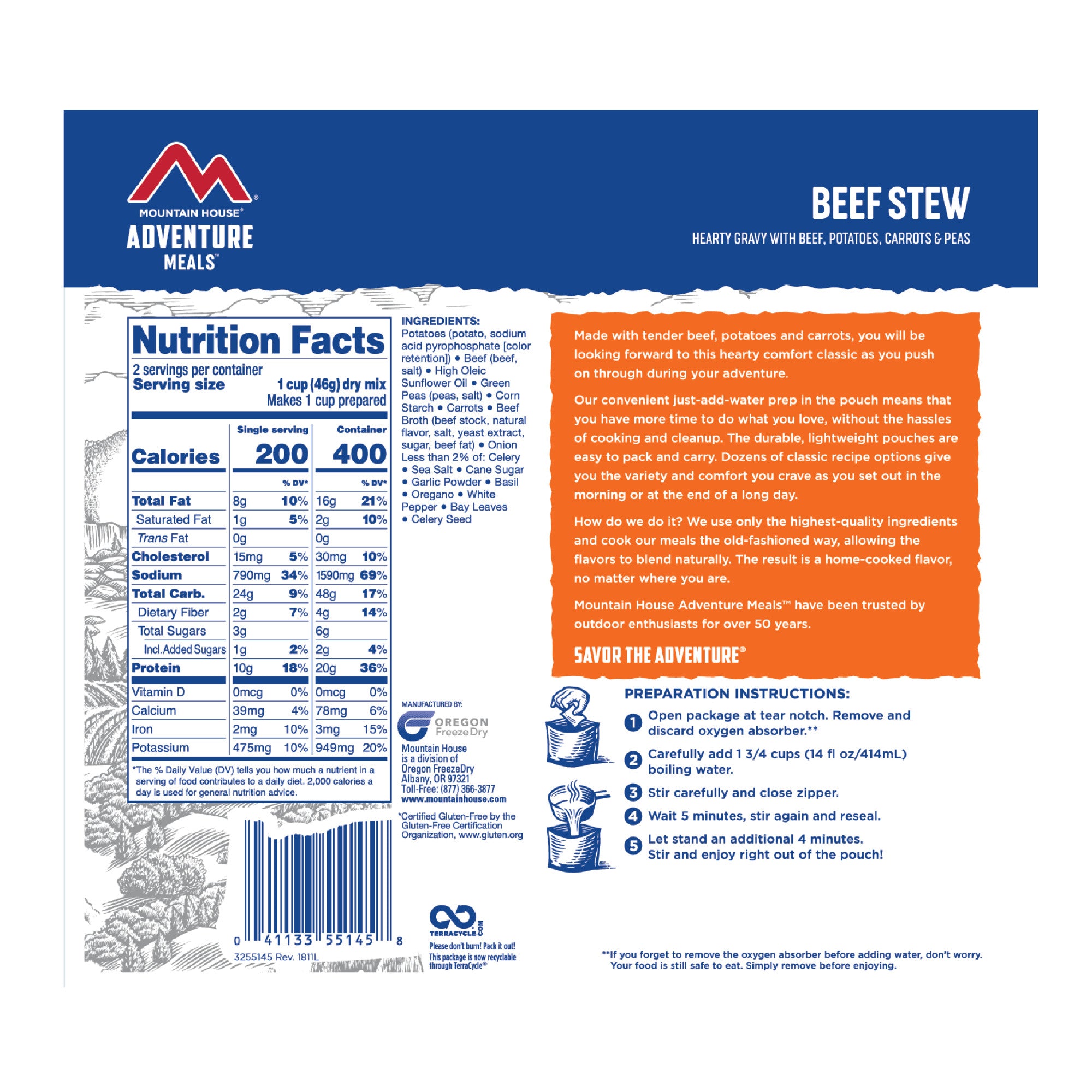 Mountain House Beef Stew Clean Label | 2 Servings - Gear For Adventure