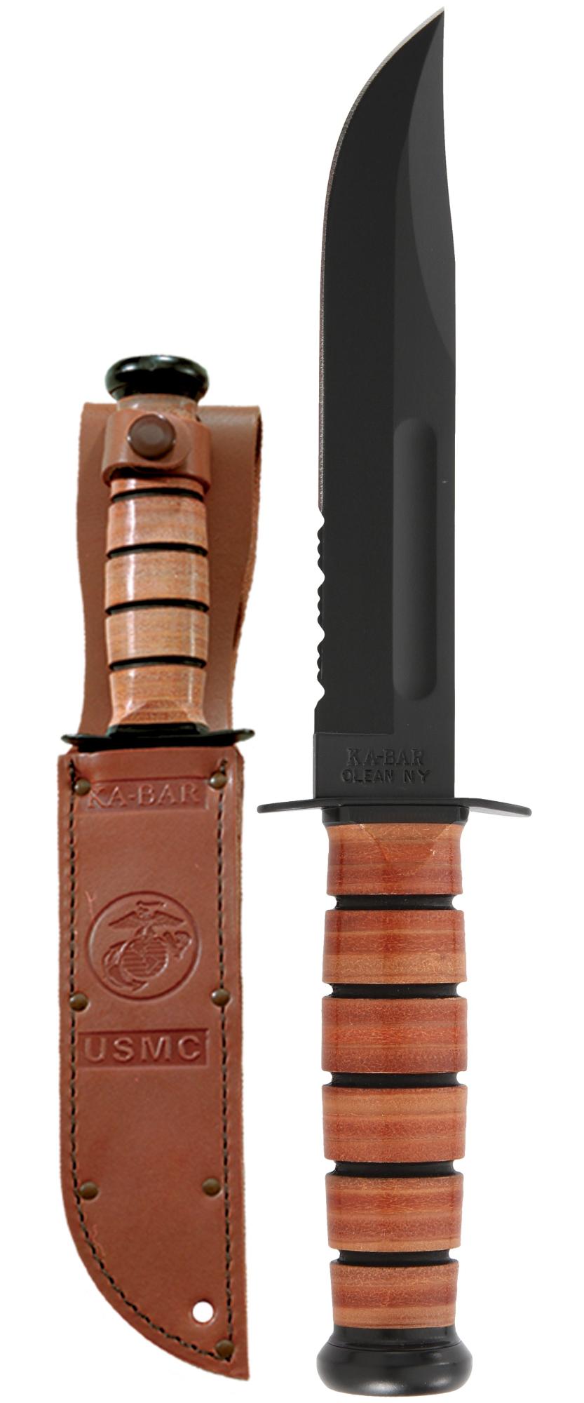 KABAR USMC Serrated Knife with Leather Sheath - Gear For Adventure