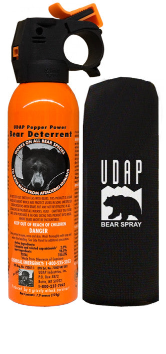 UDAP 12VHP Safety Orange Bear Spray with Hip Holster 7.9oz - Gear For Adventure