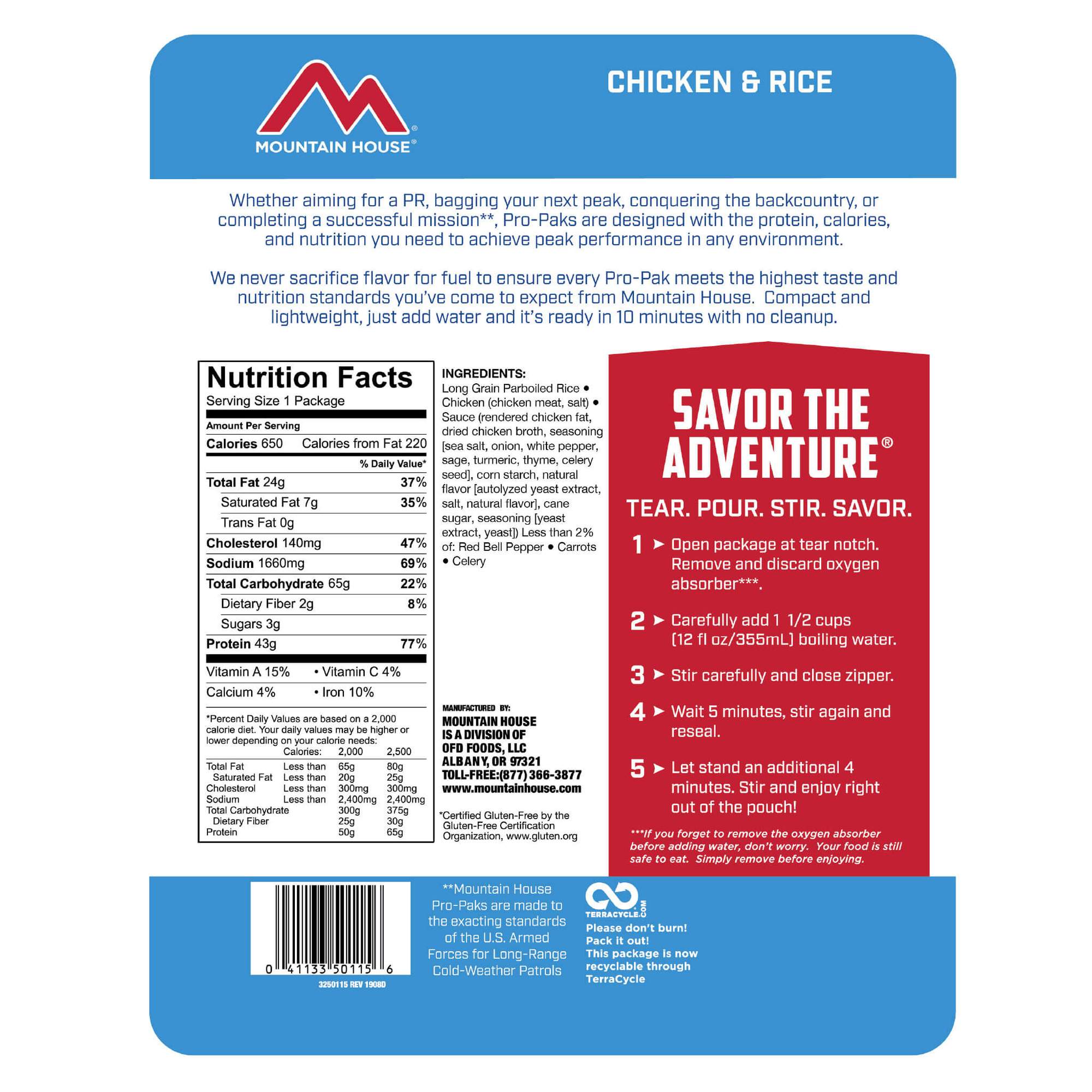 Mountain House Chicken and Rice Pro Pak - Gear For Adventure